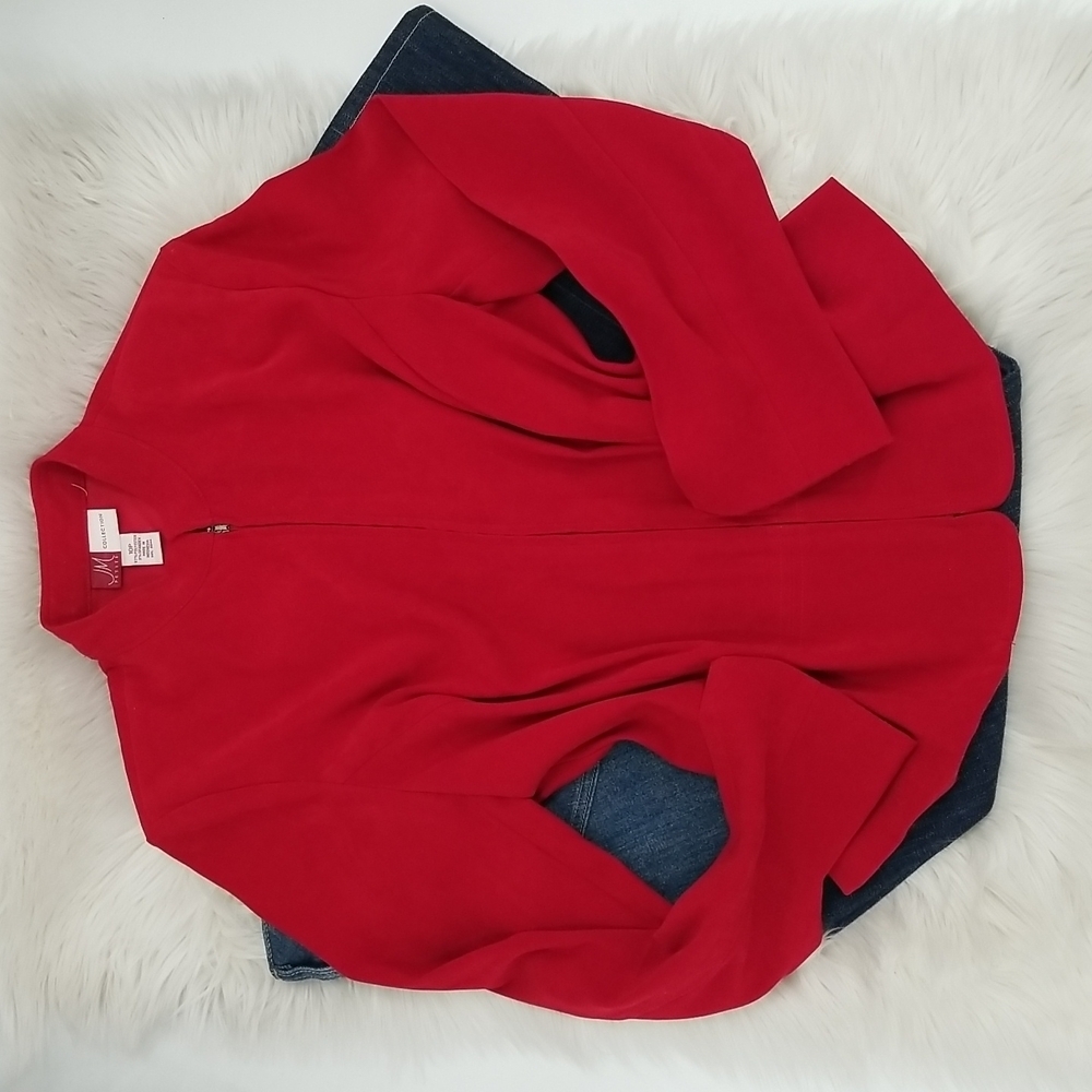 JM Collection Petite Red Faux Suede Jacket‎ w Front Zipper